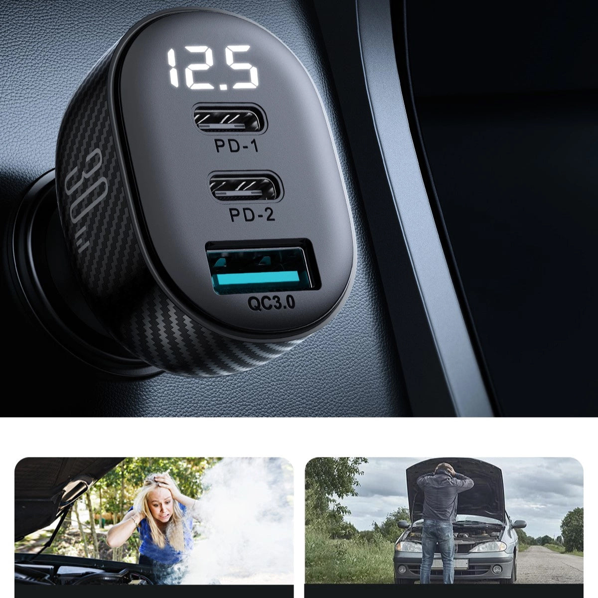 Φορτιστής Αυτοκινήτου Joyroom JR-CCD04, 30W, 3A, 1 x USB-A - 2 x USB-C, Μαύρο