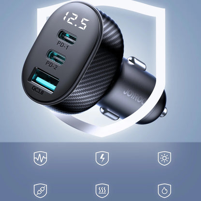 Φορτιστής Αυτοκινήτου Joyroom JR-CCD04, 30W, 3A, 1 x USB-A - 2 x USB-C, Μαύρο