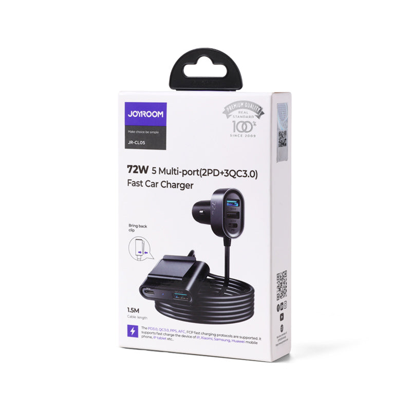 Φορτιστής Αυτοκινήτου Joyroom JR-CL05, 72W, 3A, 2 x USB-C - 3 x USB-A, Μαύρο