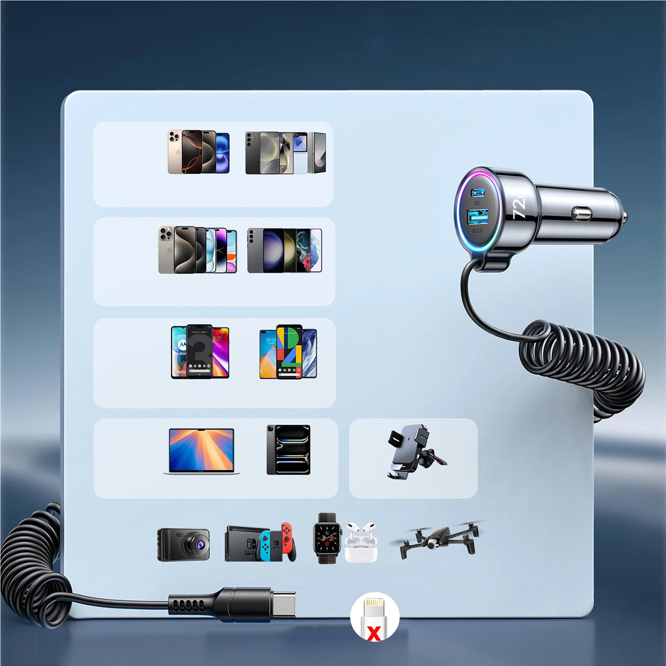 Φορτιστής Αυτοκινήτου με Καλώδιο USB-C Joyroom JR-CL07, 72W, 3A, 1 x USB-A - 1 x USB-C, Μαύρο
