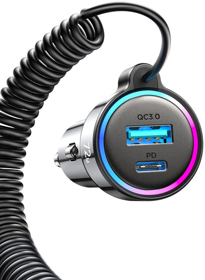 Φορτιστής Αυτοκινήτου με Καλώδιο USB-C Joyroom JR-CL07, 72W, 3A, 1 x USB-A - 1 x USB-C, Μαύρο
