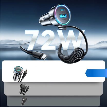 Φορτιστής Αυτοκινήτου με Καλώδιο USB-C Joyroom JR-CL07, 72W, 3A, 1 x USB-A - 1 x USB-C, Μαύρο