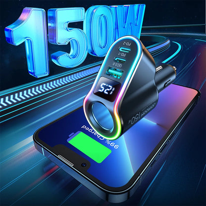 Φορτιστής Αυτοκινήτου Joyroom JR-CL21, 150W, 3A, 1 x Επέκταση Αναπτήρα - 1 x USB-A - 2 x USB-C, Μαύρο