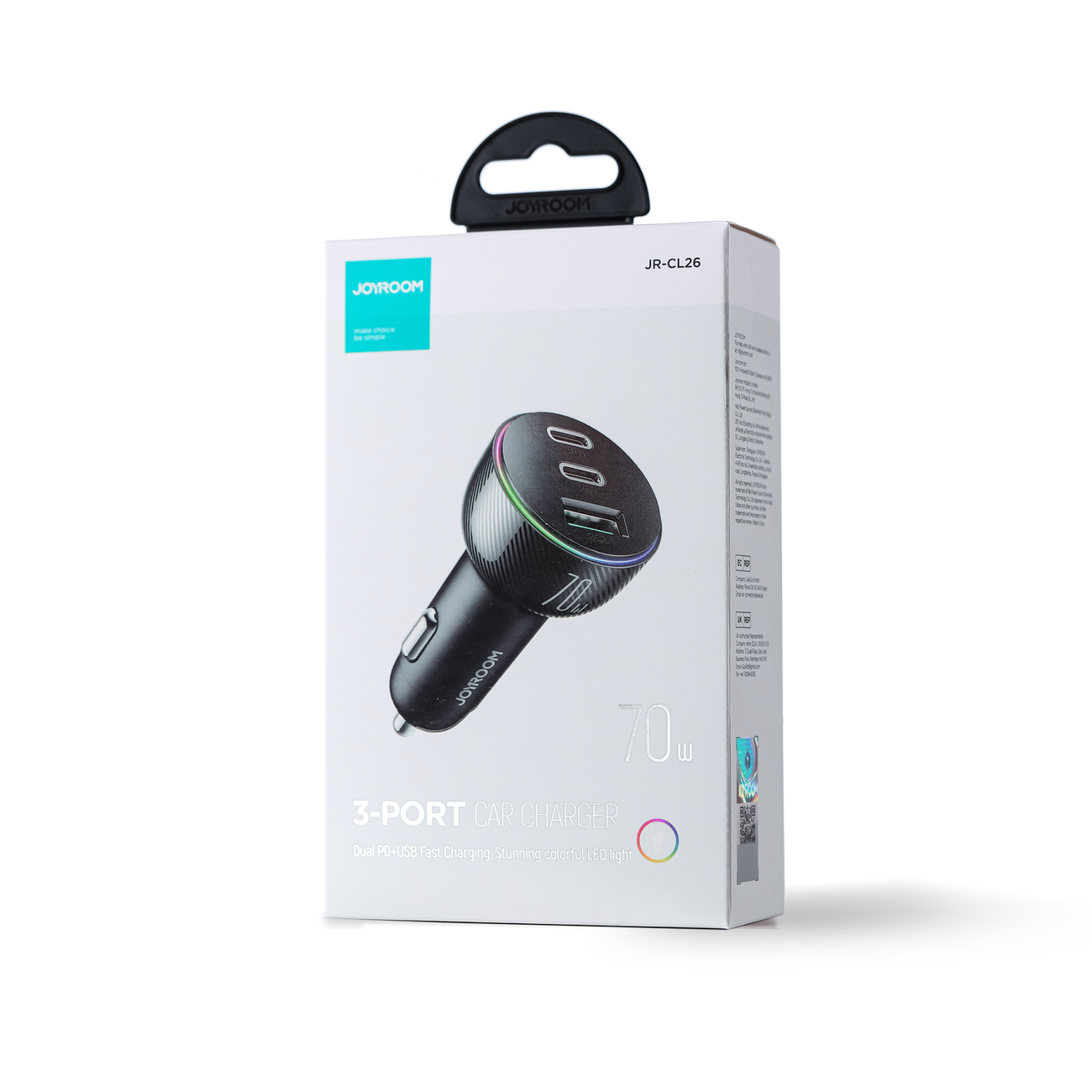 Φορτιστής Αυτοκινήτου Joyroom JR-CL26, 70W, 4.8A, 1 x USB-A - 2 x USB-C, Μαύρο