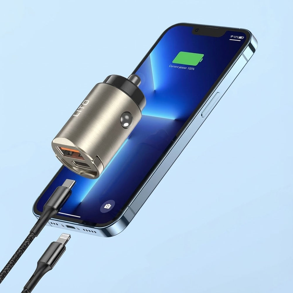 Lito IN-C03 Car Charger, 30W, 3A, 1 x USB-A - 1 x USB-C, Black