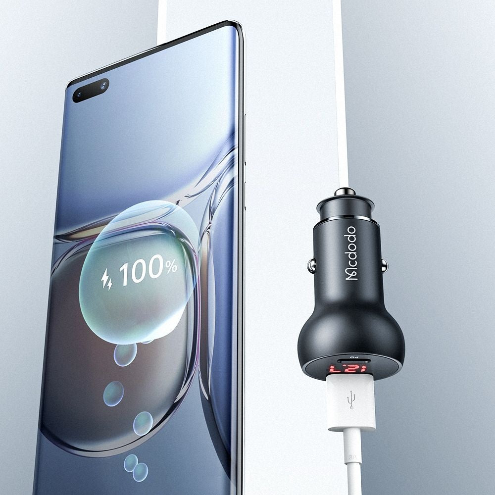 Φορτιστής Αυτοκινήτου McDodo CC-7030 Display, 45W, 5A, 1 x USB-A - 1 x USB-C, Μαύρο