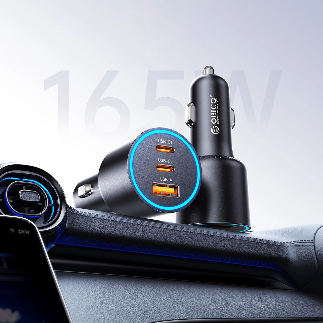 Φορτιστής Αυτοκινήτου Orico HyperDrive, 165W, 5A, 1 x USB-A - 2 x USB-C, Μαύρο