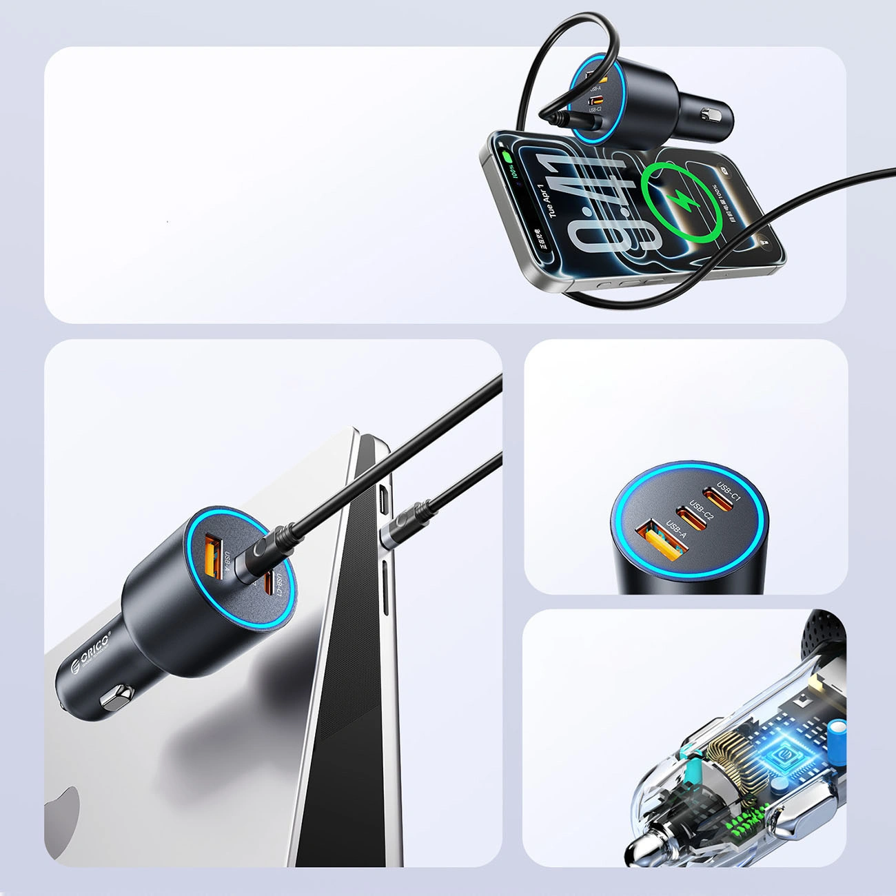 Φορτιστής Αυτοκινήτου Orico HyperDrive, 165W, 5A, 1 x USB-A - 2 x USB-C, Μαύρο