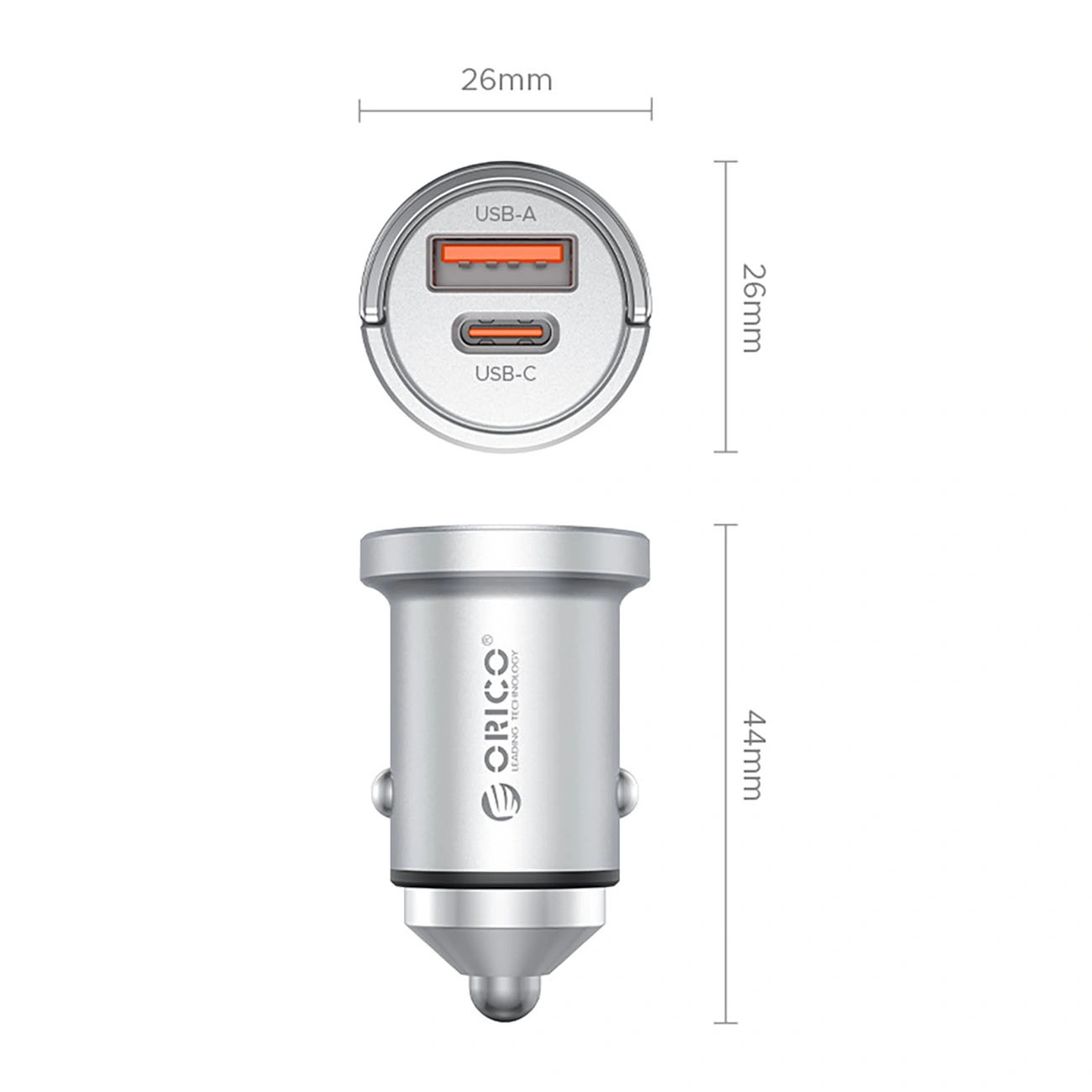 Φορτιστής Αυτοκινήτου Orico MiniRing Pro, 45W, 3A, 1 x USB-A - 1 x USB-C, Ασημί