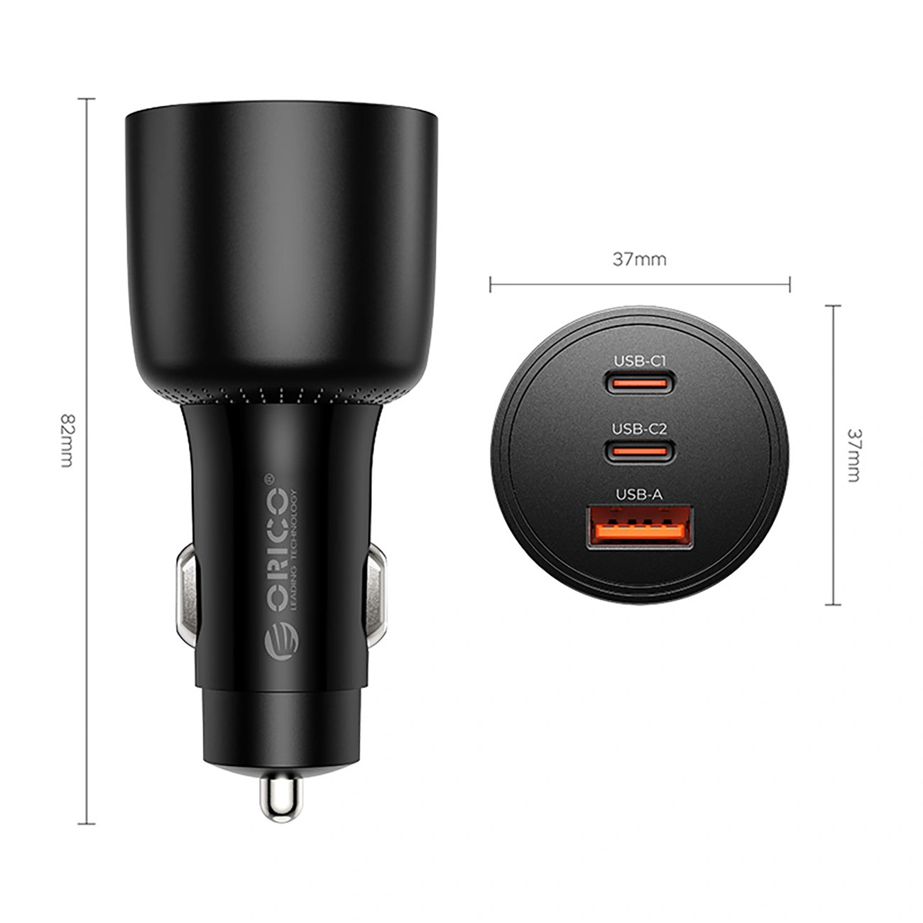 Orico PowerLink Car Charger, 165W, 5A, 1 x USB-A - 2 x USB-C, Black