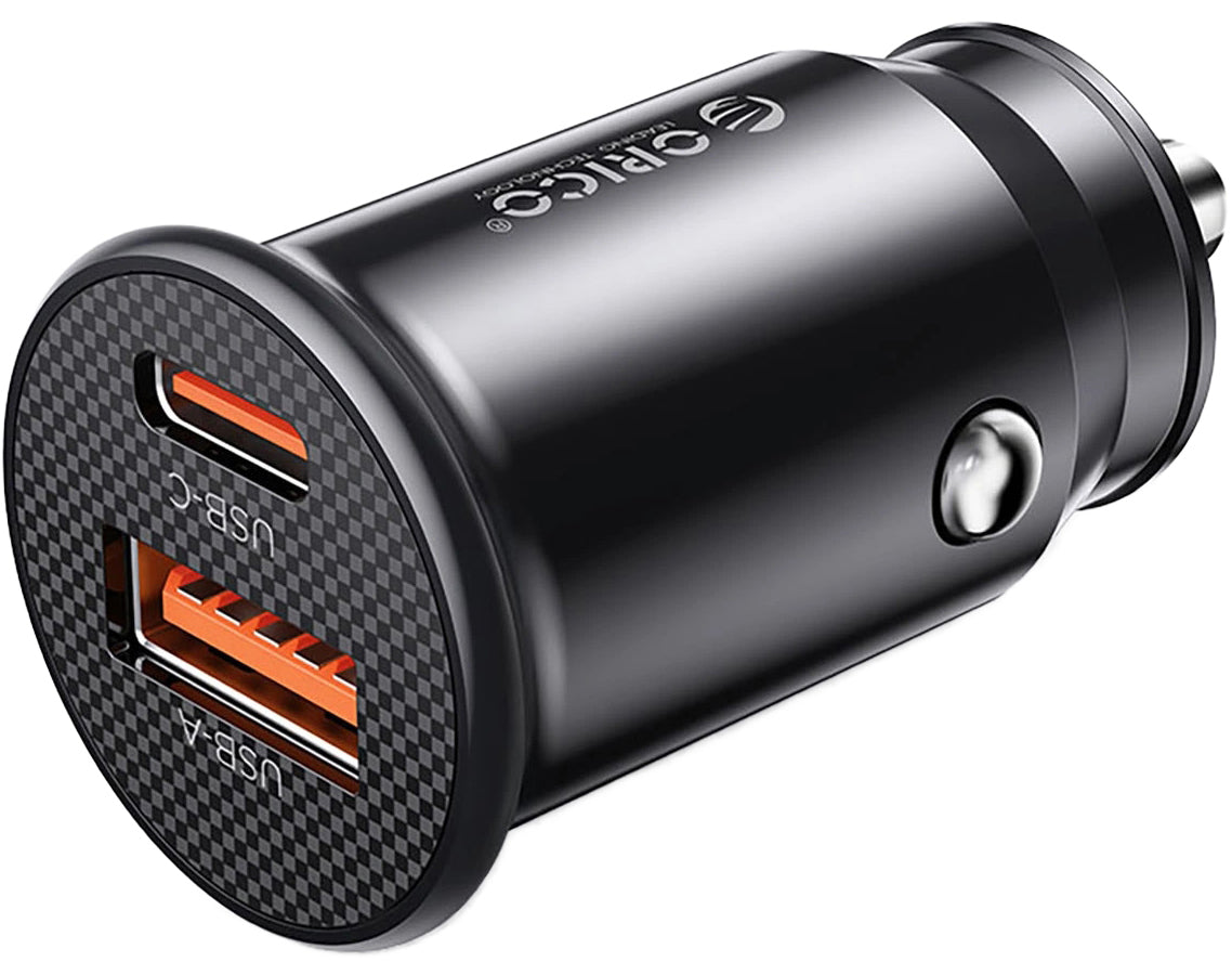 Orico PowerMini Car Charger, 30W, 3A, 1 x USB-A - 1 x USB-C, Black