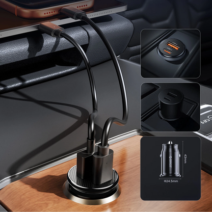 Orico PowerMini Car Charger, 30W, 3A, 1 x USB-A - 1 x USB-C, Black