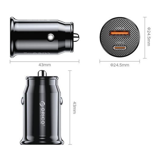 Φορτιστής Αυτοκινήτου Orico PowerMini, 30W, 3A, 1 x USB-A - 1 x USB-C, Μαύρο