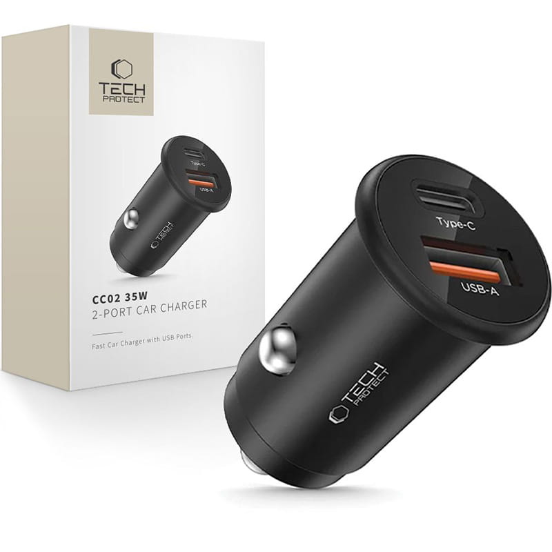 Φορτιστής Αυτοκινήτου Tech-Protect CC02, 35W, 3A, 1 x USB-A - 1 x USB-C, Μαύρο