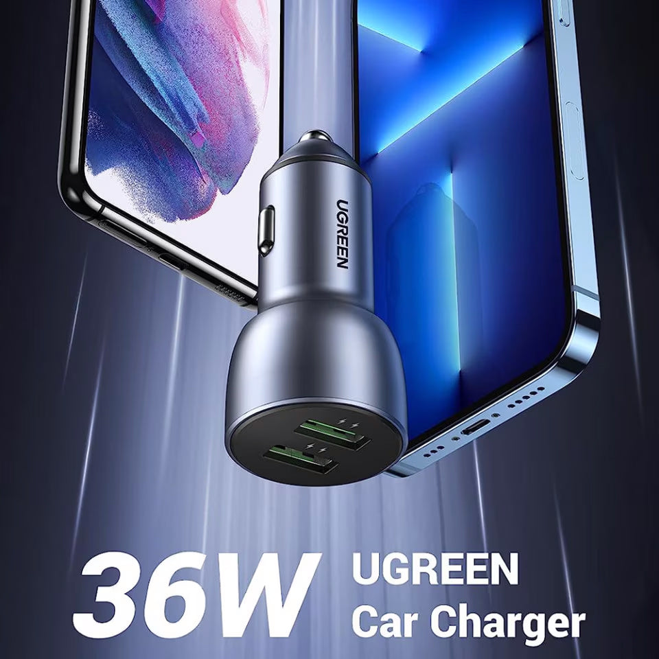Φορτιστής αυτοκινήτου UGREEN CD213, 36W, 3A, 2 x USB-A, γκρι 