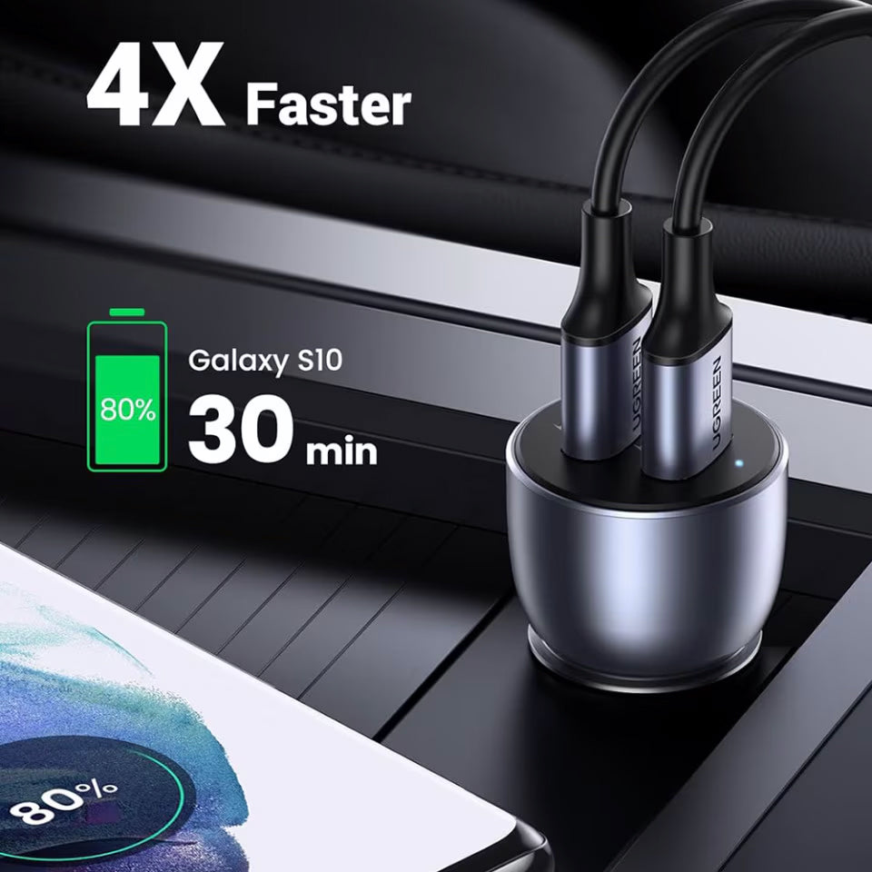 Car Charger UGREEN CD213, 36W, 3A, 2 x USB-A, Grey 