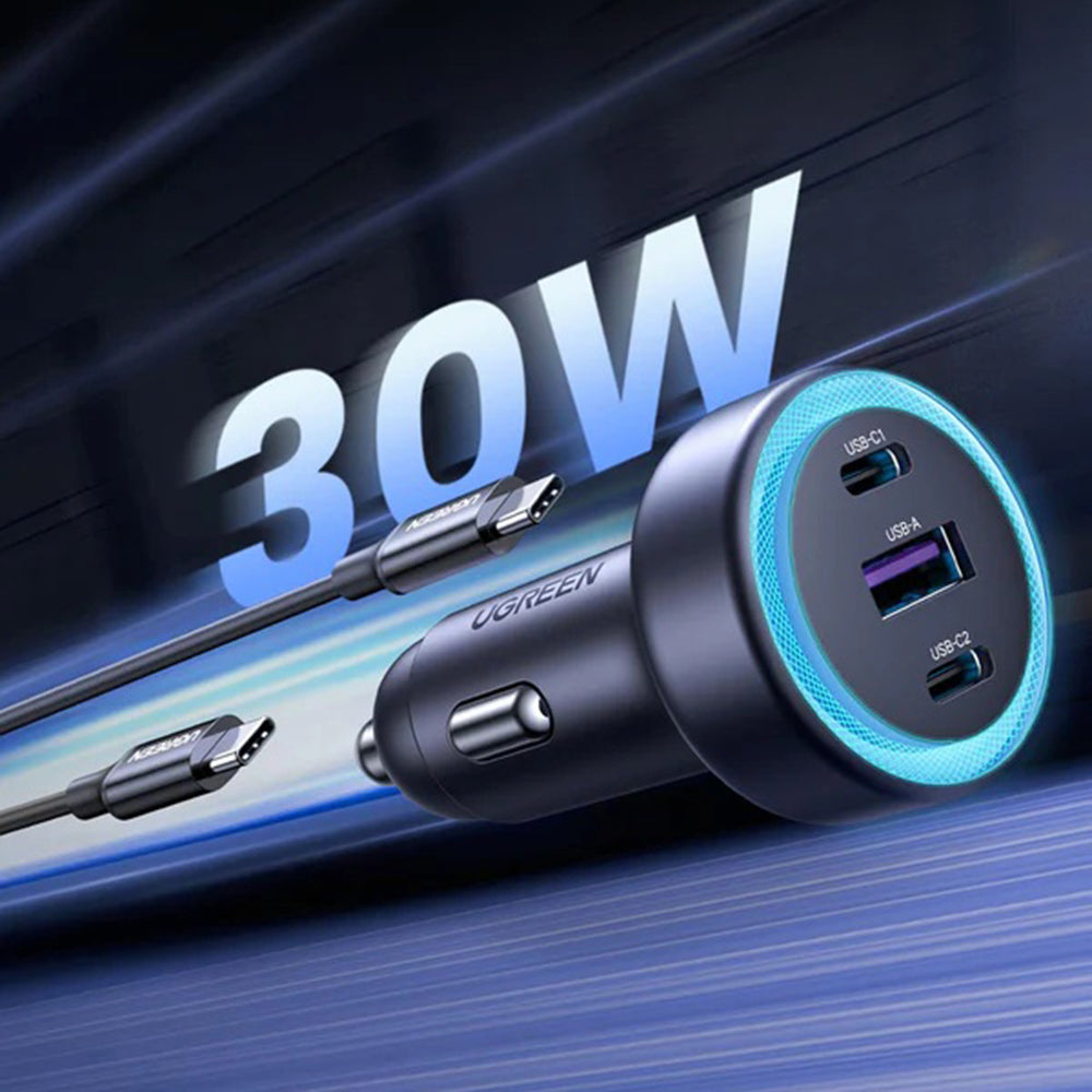 Φορτιστής Αυτοκινήτου UGREEN EC307, 30W, 3A, 1 x USB-A - 2 x USB-C, Γκρι