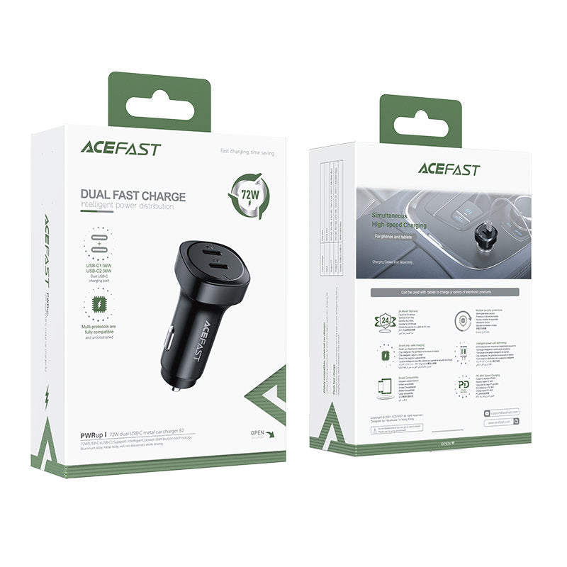 Acefast B2 Car Charger, 72W, 3A, 2 x USB-C, Black
