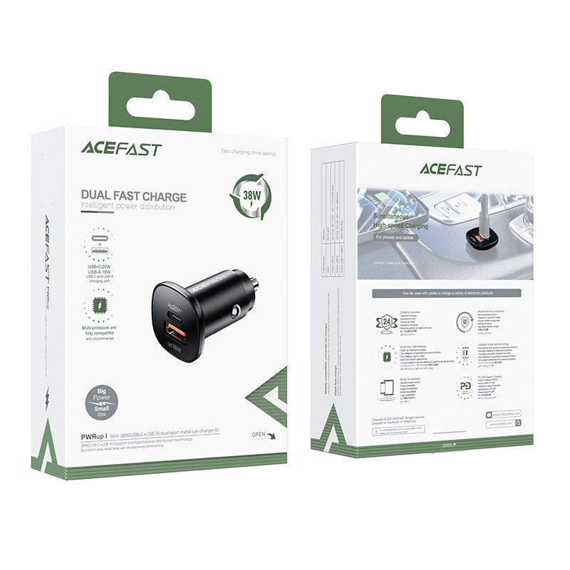 Φορτιστής Αυτοκινήτου Acefast B1, 38W, 3A, 1 x USB-A - 1 x USB-C, Μαύρος