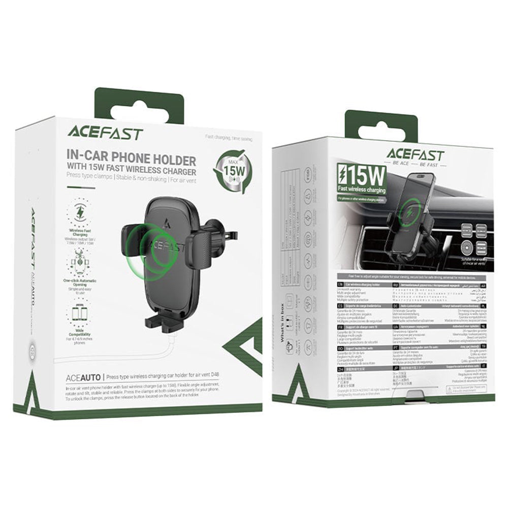 Ασύρματος Φορτιστής Αυτοκινήτου Acefast D48, 15W, 1.67A, Μαύρο