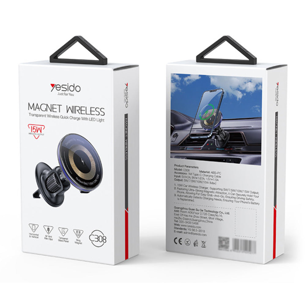 Ασύρματος Φορτιστής Αυτοκινήτου Yesido C308, 15W, 1.67A, Μαύρο