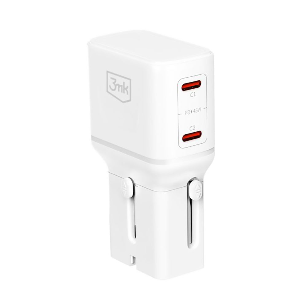 Φορτιστής Δικτύου 3MK Globe Travel, 45W, 3A, 2 x USB-C, Λευκό