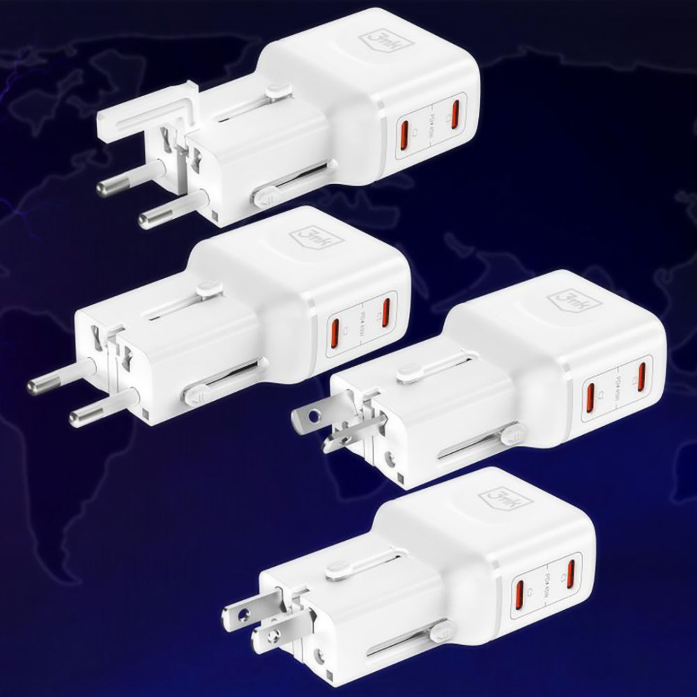 Φορτιστής Δικτύου 3MK Globe Travel, 45W, 3A, 2 x USB-C, Λευκό