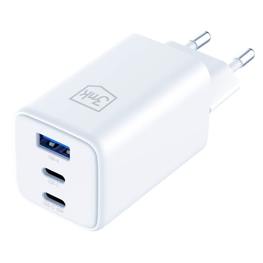 Φορτιστής Δικτύου 3MK Hyper, 65W, 3.25A, 1 x USB-A - 2 x USB-C, Λευκό