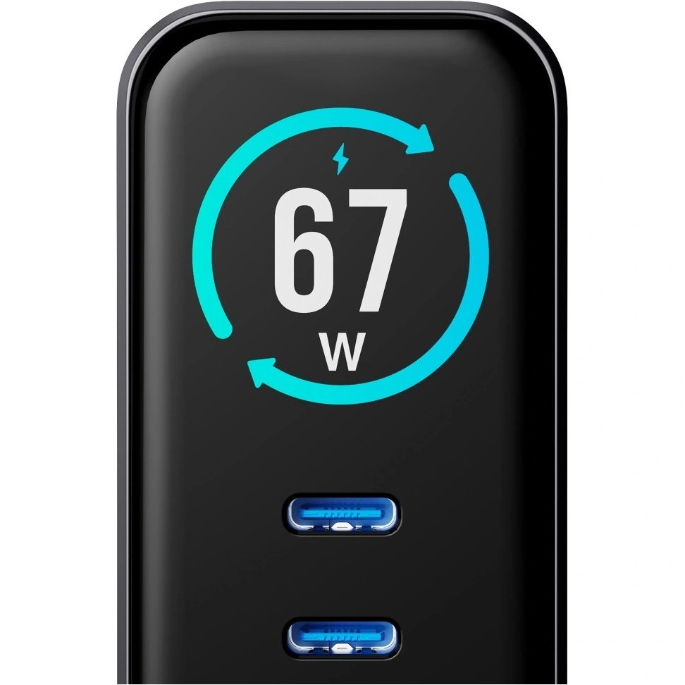 Φορτιστής Δικτύου 3MK InCharge Lumin Display, 67W, 5A, 1 x USB-A - 2 x USB-C, Μαύρο