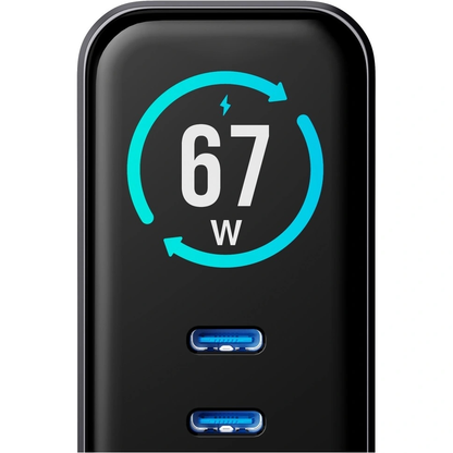 Φορτιστής Δικτύου 3MK InCharge Lumin Display, 67W, 5A, 1 x USB-A - 2 x USB-C, Μαύρο