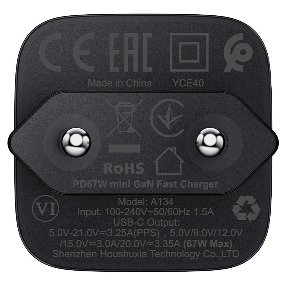 Φορτιστής Δικτύου Acefast A134, 67W, 3.35A, 1 x USB-C, Μαύρο