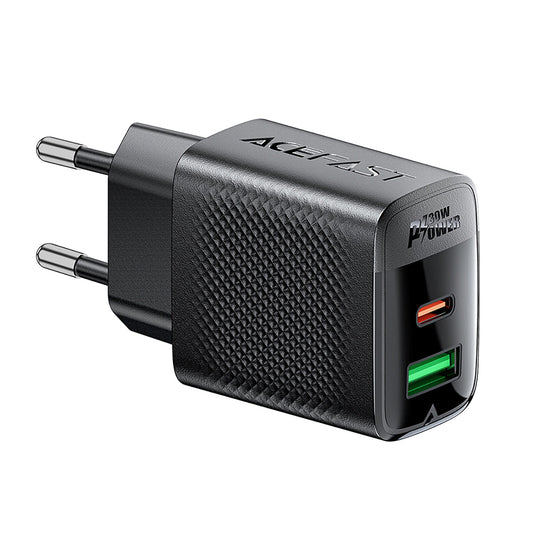Acefast A98 Network Charger, 30W, 3A, 1 x USB-A - 1 x USB-C, Black