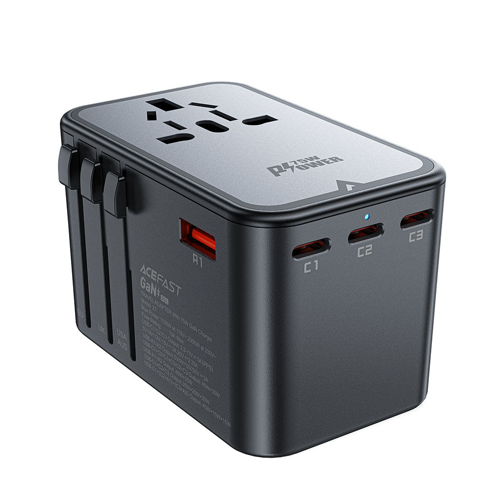 Φορτιστής Δικτύου Acefast Travel Z1, 75W, 3.35A, 2 x USB-A - 3 x USB-C, Μαύρο
