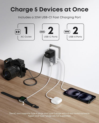 Φορτιστής Δικτύου Anker Nano Travel, 20W, 3A, 2 x USB-A - 2 x USB-C, Λευκό A9215H21