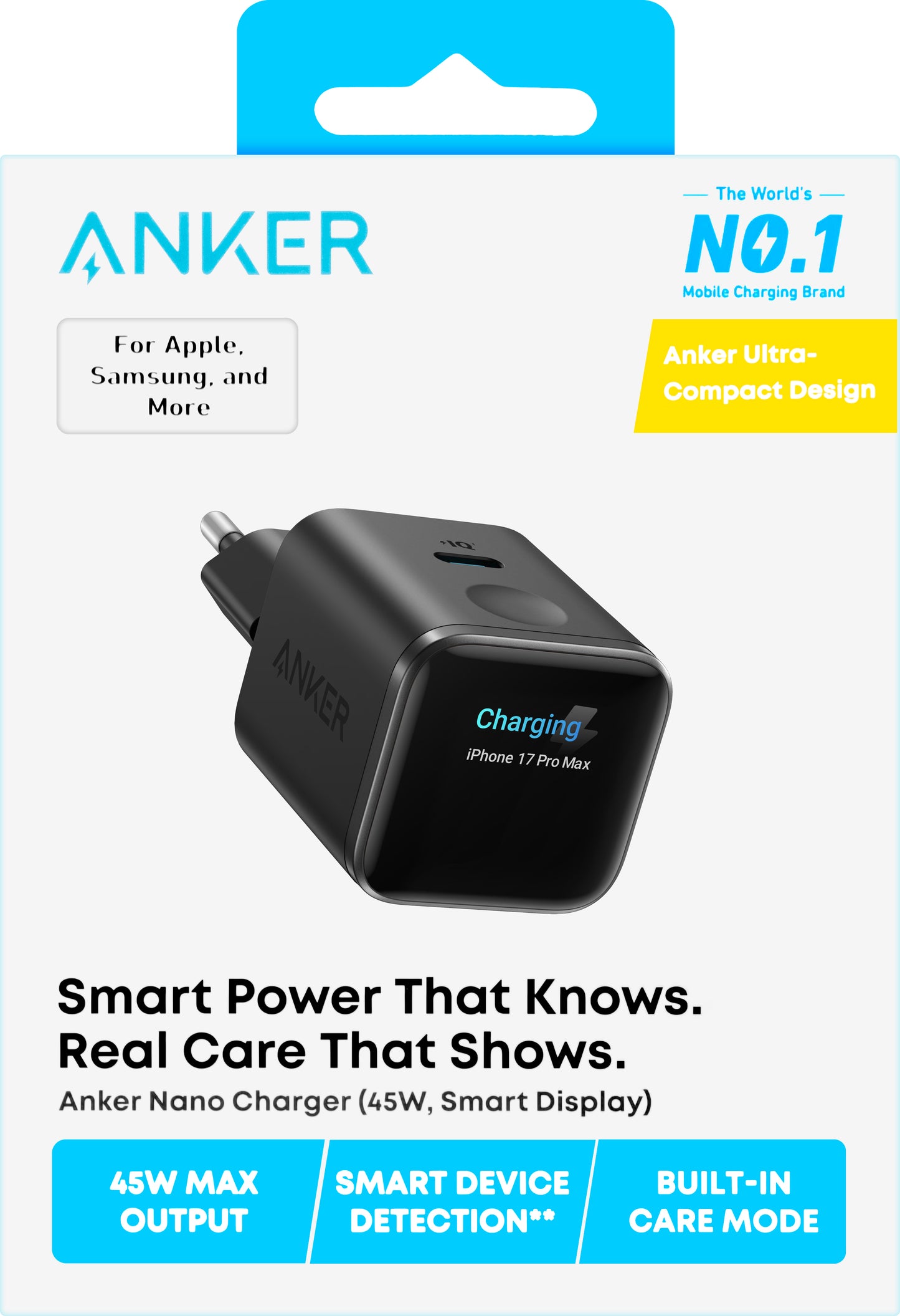 Φορτιστής Δικτύου Anker Nano Display, 45W, 3A, 1 x USB-C, Μαύρο A121DG11