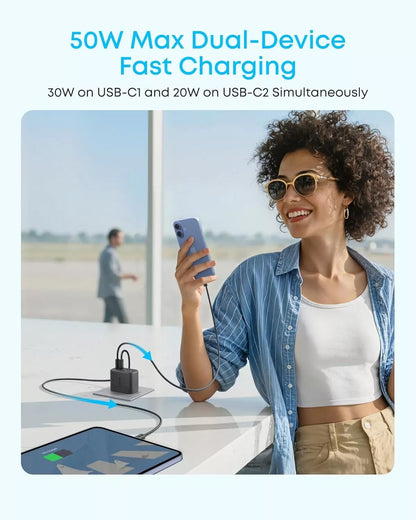 Φορτιστής Δικτύου Anker Zolo, 50W, 3A, 2 x USB-A - 2 x USB-C, Μαύρο A121EG11