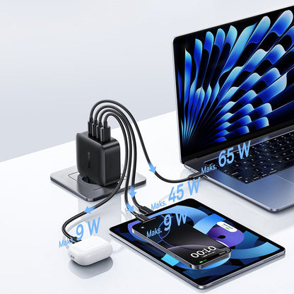 Φορτιστής Δικτύου Baseus EnerFill FH11, 140W, 5A, 1 x USB-A - 3 x USB-C, Μαύρος E0121J00