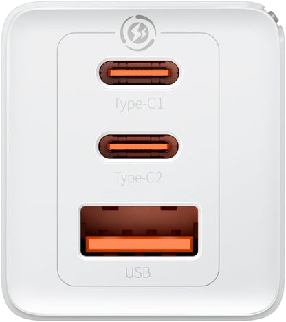 Φορτιστής Δικτύου Baseus GaN5 Pro, 65W, 3.25A, 1 x USB-A - 2 x USB-C, Λευκός CCGP120202