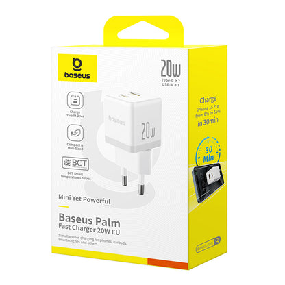 Φορτιστής Δικτύου Baseus Palm, 20W, 3A, 1 x USB-A - 1 x USB-C, Λευκό CCZC20UE