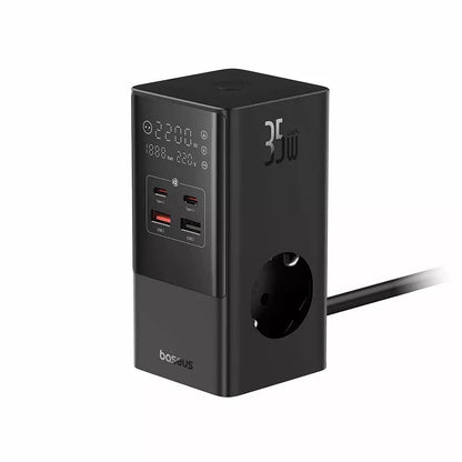Φορτιστής Δικτύου Baseus PowerCombo, 35W, 5A, 2 x USB-A - 2 x USB-C - 3 x Schuko, Μαύρο, Επανασυσκευασμένο E00023606113-00