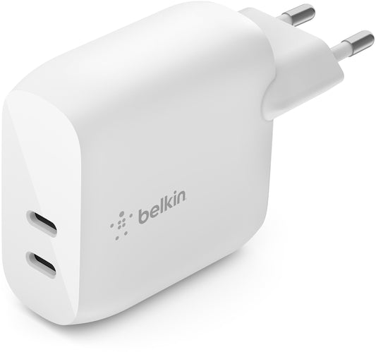 Belkin BoostCharge Dual Wall Charger, 40W, 3A, 2 x USB-C, White WCB006vfWH