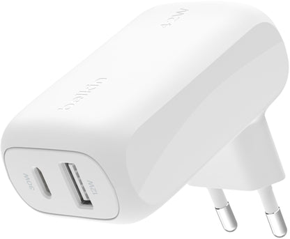 Belkin BoostCharge Dual Wall Charger, 42W, 3A, 1 x USB-A - 1 x USB-C, White WCB009vfWH