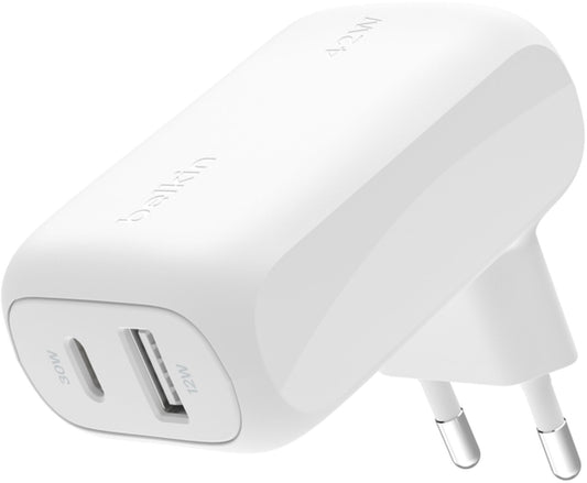 Belkin BoostCharge Dual Wall Charger, 42W, 3A, 1 x USB-A - 1 x USB-C, White WCB009vfWH