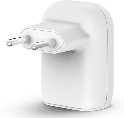 Belkin BoostCharge Dual Wall Charger, 37W, 3A, 1 x USB-A - x USB-C, White WCB007vfWH