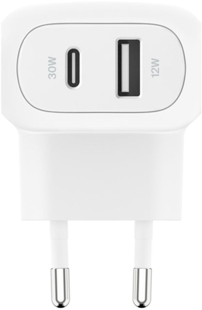 Belkin BoostCharge Dual Wall Charger, 42W, 3A, 1 x USB-A - 1 x USB-C, White WCB009vfWH