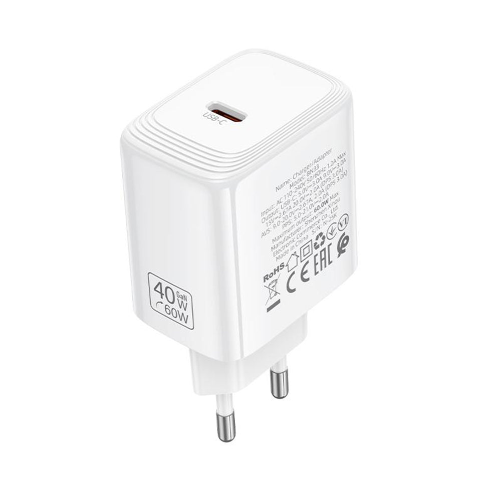 Φορτιστής Δικτύου Borofone BN33 Fuente, 40W, 1 x USB-C, Λευκός