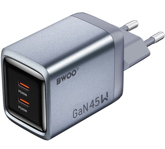 Φορτιστής Δικτύου BWOO BO-CDA239, 45W, 3A, 2 x USB-C, Γκρι