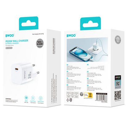 Φορτιστής Δικτύου BWOO CDA155, 20W, 3A, 1 x USB-C, Λευκός