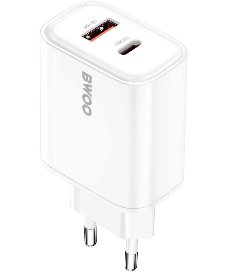 Φορτιστής Δικτύου BWOO CDA207, 36W, 3A, 1 x USB-A - 1 x USB-C, Λευκό