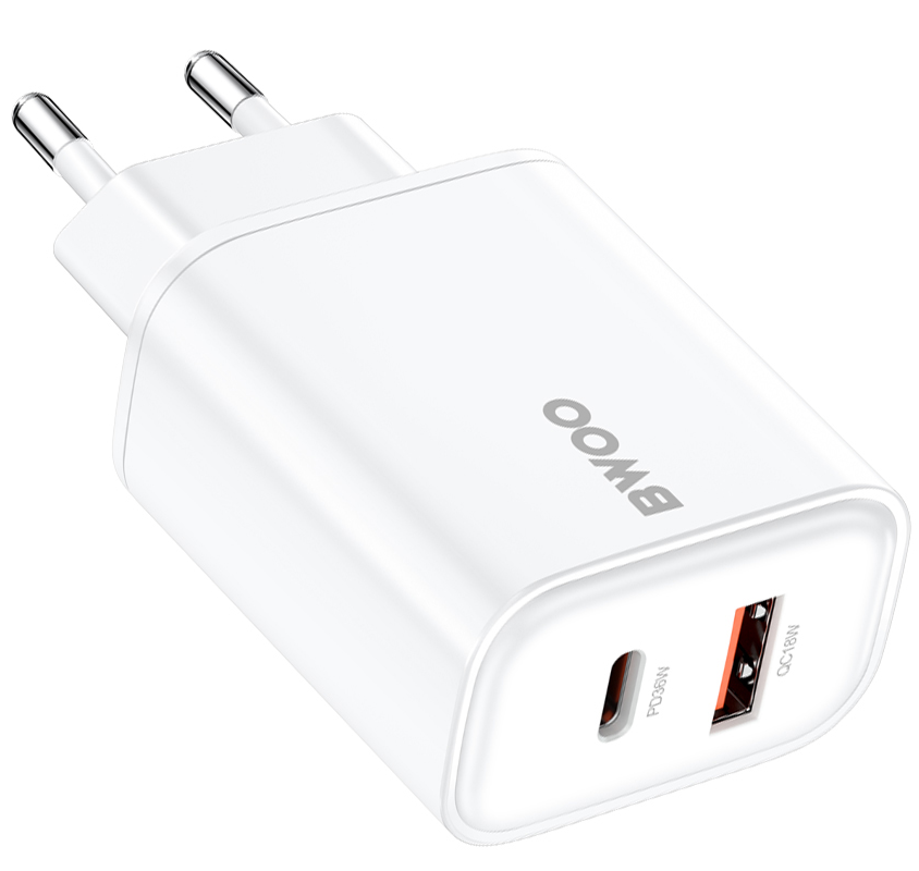 Φορτιστής Δικτύου BWOO CDA207, 36W, 3A, 1 x USB-A - 1 x USB-C, Λευκό